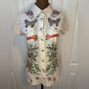 Butterfly Dropout Snap Front Collared Womens Shirt Vintage Size Small
